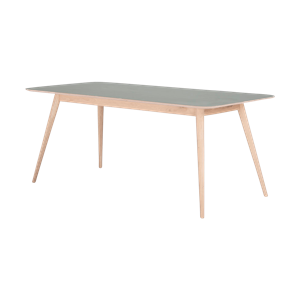Gazzda Stafa table houten eettafel whitewash - met linoleum tafelblad dark olive - 200 x 90 cm