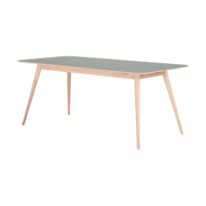 Gazzda Stafa table houten eettafel whitewash - met linoleum tafelblad dark olive - 220 x 90 cm