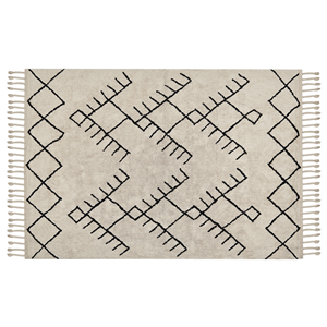 Beliani - Teppich Beige Baumwolle Rechteckig 140 x 200 cm Geometrisches Muster Quasten Handgetuftet Boho Kurzhaar Fußbodenheizung Geeignet Wohnzimmer