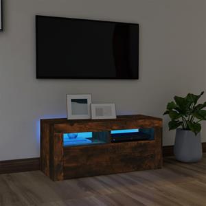 Tv-meubel met LED-verlichting 90x35x40 cm gerookt eikenkleurig