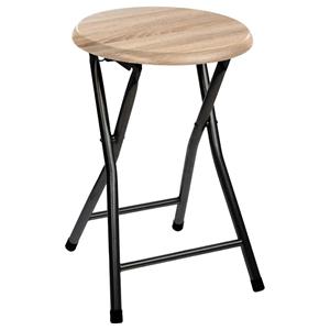 5Five Bijzet krukje/stoel - Opvouwbaar - zwart/hout - 46 cm - Bijzettafels