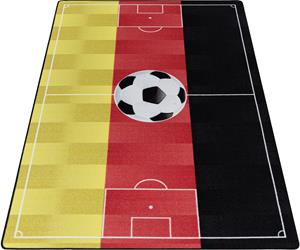Ayyildiz Teppiche Kinderteppich PLAY 2912, rechteckig, 6 mm Höhe, robuster Kurzflor, Fußball, schwarz rot gold,Deutschland, Kinderzimmer