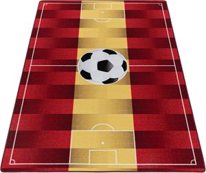 Ayyildiz Teppiche Kinderteppich PLAY 2914, rechteckig, 6 mm Höhe, robuster Kurzflor, Fußball, rot gelb rot,Spanien, Kinderzimmer