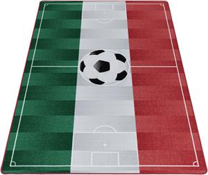 Ayyildiz Teppiche Kinderteppich PLAY 2915, rechteckig, 6 mm Höhe, robuster Kurzflor, Fußball, grün weiss rot,Italien, Kinderzimmer