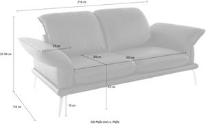 W.Schillig 2,5-Sitzer sherry, Kopfstützenverstellung, Metallfüße in Chrom glänzend, Breite 214 cm