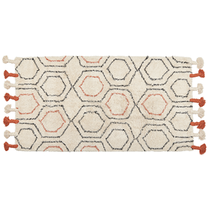 Beliani - Teppich Beige Baumwolle 80 x 230 cm Rechteckig Läufer Geometrisches Muster mit Quasten Boho Fußbodenheizug Geeignet Wohnzimmer Schlafzimmer