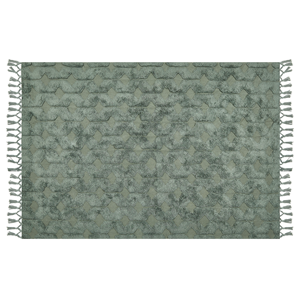 beliani Teppich Baumwolle grün mit Fransen geometrisches Muster 140 x 200 cm Kars - Grün