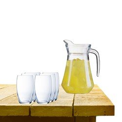 Luminarc karaf/schenkkan glas 1,6L met 6x stuks Versailles drink/waterglazen 375 ml - Drinkglazen