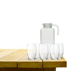 Luminarc karaf schenkkan met afsluitdop van glas 1700 ml met 6x stuks Versailles luxe drinkglazen/waterglazen 375 ML - Drinkglazen