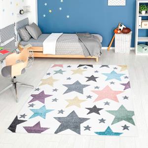 Carpet City Kinderteppich ANIME903, rechteckig, 11 mm Höhe, Kinderzimmer Teppich Modern mit Mond, Blumen, Wolken, Creme, Multi