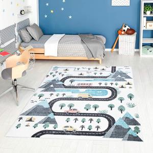 Carpet City Kinderteppich ANIME904, rechteckig, 11 mm Höhe, Kinderzimmer Teppich Modern mit Mond, Blumen, Wolken, Creme, Multi