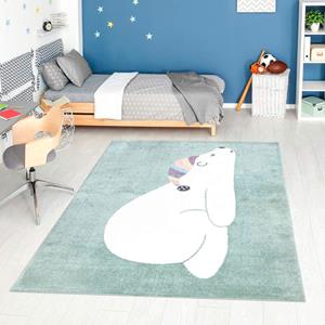 Carpet City Kinderteppich ANIME921, rechteckig, 11 mm Höhe, Kinderzimmer Teppich Modern mit Mond, Blumen, Wolken, Creme, Multi