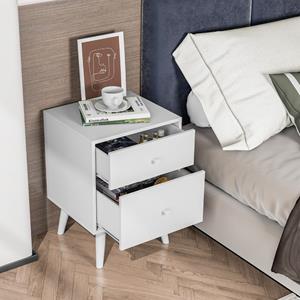 Costway Nachttisch mit 2 Schubladen Holzkommode Beistelltisch 45 x 39,5 x 62 cm Weiß