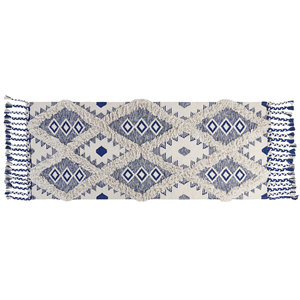 beliani Teppich Baumwolle beige / blau geometrisches Muster 80 x 200 cm Boho Manavgat - Beige