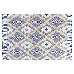 Beliani - Teppich Baumwolle beige / blau geometrisches Muster 140 x 200 cm Boho Manavgat - Beige