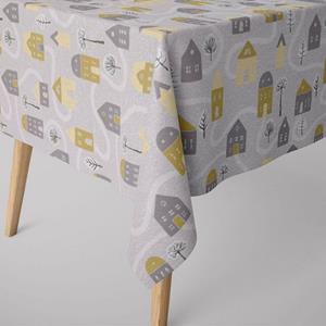SCHÖNER LEBEN. Tischdecke » Tischdecke Aspen Häuser grau gelb verschiedene Größen«, handmade