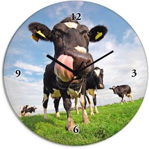 Artland Wandklok Holstein-koe met enorme tong geluidloos, zonder tikkende geluiden, niet tikkend, geruisloos - naar keuze: radiografische klok of kwartsklok, moderne klok voor woonkamer, keuken etc. -