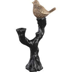 PTMD Collection PTMD Rezza Black metal candleholder with gold bird on t