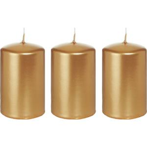 Trend Candles 3x Gouden Cilinderkaarsen/stompkaarsen 5 X 8 Cm 18 Branduren tompkaarsen