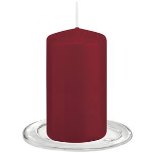 Trend Candles tompkaarsen Met Glazen Onderzetters Set Van 2x Stuks - Bordeaux Rood 6 X 12 Cm tompkaarsen