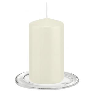 Trend Candles tompkaarsen Met Glazen Onderzetters Set Van 2x Stuks - Ivoor Wit 6 X 12 Cm tompkaarsen