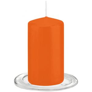 Trend Candles tompkaarsen Met Glazen Onderzetters Set Van 2x Stuks - Oranje 6 X 12 Cm tompkaarsen