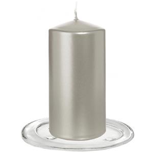 Trend Candles tompkaarsen Met Glazen Onderzetters Set Van 2x Stuks - Zilver Metallic 6 X 12 Cm tompkaarsen