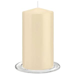 Trend Candles tompkaarsen Met Glazen Onderzetters Set Van 2x Stuks - Creme Wit 8 X 15 Cm tompkaarsen