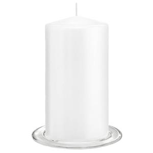 Trend Candles tompkaarsen Met Glazen Onderzetters Set Van 2x Stuks - Helder Wit 8 X 15 Cm tompkaarsen