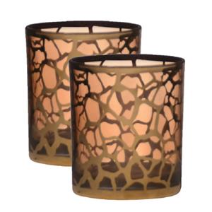 2x Stuks Theelichthouders/waxinelichthouders Giraffe Print Glas Goud 10 X 9 Cm - Waxinelichtjeshouders