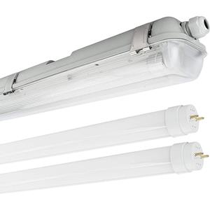 Click-licht.de LED Feuchtraum Wannenleuchte Mason in Transparent und Grau 2x 22W 4400lm G13 2-flammig IP65