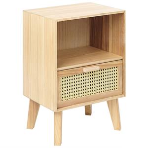 Beliani - Nachttisch Helles Holz aus Rattan u. Paulowniaholz mit Schublade für Schlafzimmer Boho Modern Natur Rustikal - Heller Holzfarbton