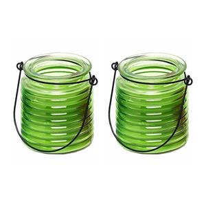 Merkloos 3x Citronellakaarsen in groen geribbeld glas 7,5 cm -
