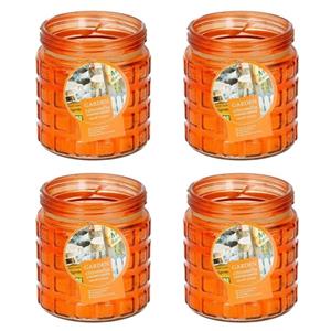 4x stuks citronella kaarsen tegen insecten in glazen pot 12 cm oranje -