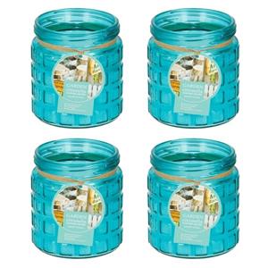 5x stuks citronella kaarsen tegen insecten in glazen pot 12 cm blauw -