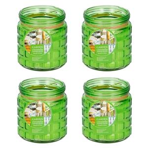 5x stuks citronella kaarsen tegen insecten in glazen pot 12 cm groen -