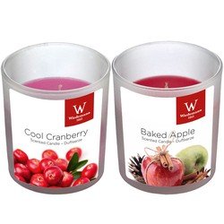 Trend Candles Geurkaarsen set van 4x stuks in glazen houder appel en cranberry 25 branduren - geurkaarsen