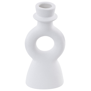 beliani Dekorativen Kerzenständer Weiß Keramik 17 cm Kurvenförmige Minimalistische Boho Kerzenhalter