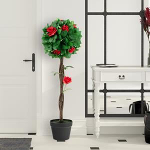 Costway Kamelienbaum Künstliche Kamelienpflanze 92 x 22 x 24 cm Grün + Rot