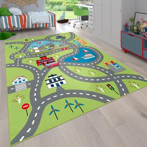 PACO HOME Kinderteppich Bino 562, rechteckig, 9 mm Höhe, Kurzflor, Straßen-Spiel-Teppich, Motiv Flughafen, Kinderzimmer