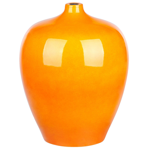 Beliani - Blumenvase Orange Terrakotta 37 cm Handgemacht Schmale Öffnung Bauchige Ovale Form Bodenvase Deko Accessoires Wohnzimmer Schlafzimmer Flur