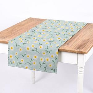 SCHÖNER LEBEN. Tischläufer » Tischläufer Daisy Sweet Field Gänseblümchen Leinenlook hellblau oder natur weiß 40x160cm«, handmade