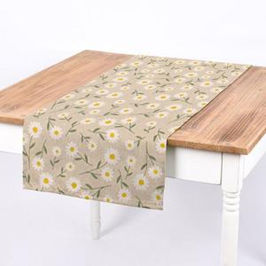 SCHÖNER LEBEN. Tischläufer » Tischläufer Daisy Sweet Field Gänseblümchen Leinenlook hellblau oder natur weiß 40x160cm«, handmade