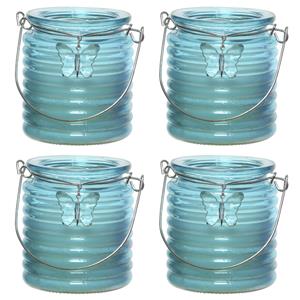 Decoris 10x stuks citronella anti muggen kaarsen windlicht blauw 20 branduren -