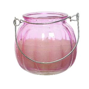 Decoris Citronella kaars - glas - roze - anti muggen - 15 branduren - D8 x H8 cm -
