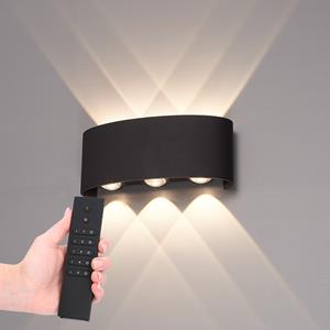 HOFTRONIC™ Set van 2 dimbare LED Wandlamp Tulsa zwart 6 Watt - 3000K - Up & Down light - IP54 - Incl. dimmer met afstandsbediening