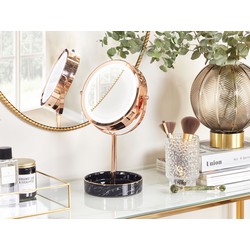 Beliani - Kosmetikspiegel mit LED-Beleuchtung roségold/schwarz ø 26 cm doppelseitig Savoie - Roségold