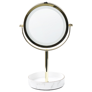 Beliani - Kosmetikspiegel mit LED-Beleuchtung gold/weiß ø 26 cm doppelseitig Savoie - Gold
