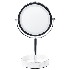 Beliani - Kosmetikspiegel mit LED-Beleuchtung silber/weiß ø 26 cm doppelseitig Savoie - Silber