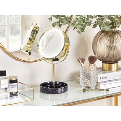 Beliani - Kosmetikspiegel mit LED-Beleuchtung gold/schwarz ø 26 cm doppelseitig Savoie - Gold